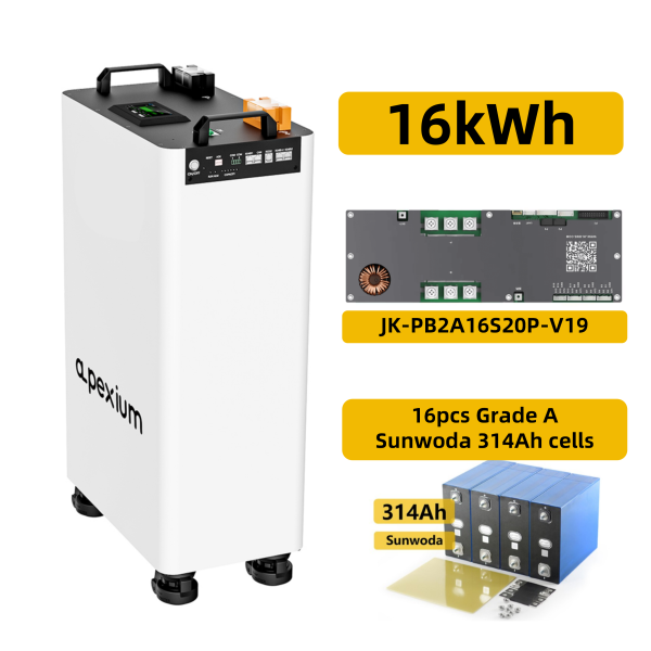 EU stocks Apexium L3 51.2V 280Ah 16KWh moveable Battery pack with JK PB2A16S20P V19 BMS