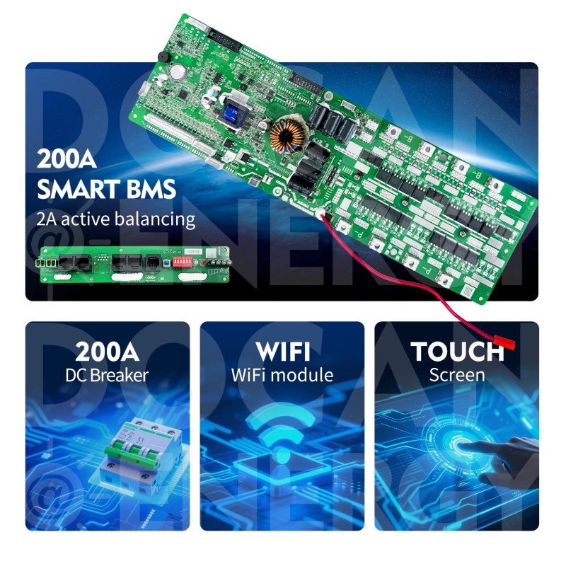 EU stocks 51.2V 300Ah 15KWh moveable Battery pack with 200A BMS and touch screen WIFI/Bluetooth