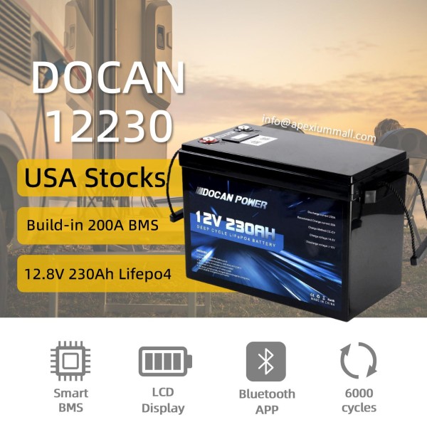 USA Stocks 12V 12.8V 230Ah battery pack with JBD 4S 200A BMS LCD display