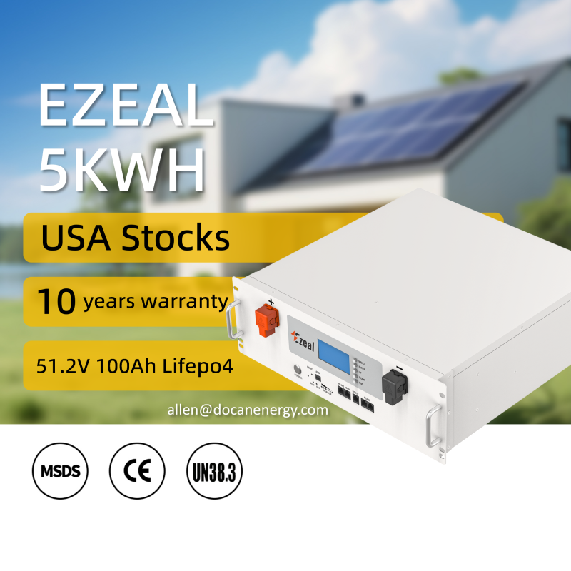 USA Stocks EZEAL 48V 51.2V 100Ah 5KWh Lithium Server Rack Mounted Battery