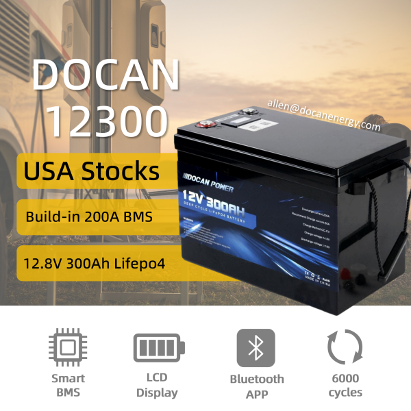 USA Stocks 12V 12.8V 300Ah battery pack with JBD 4S 200A BMS LCD display