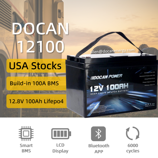 USA Stocks 12V 12.8V 100Ah battery pack with JBD 4S 100A BMS LCD display