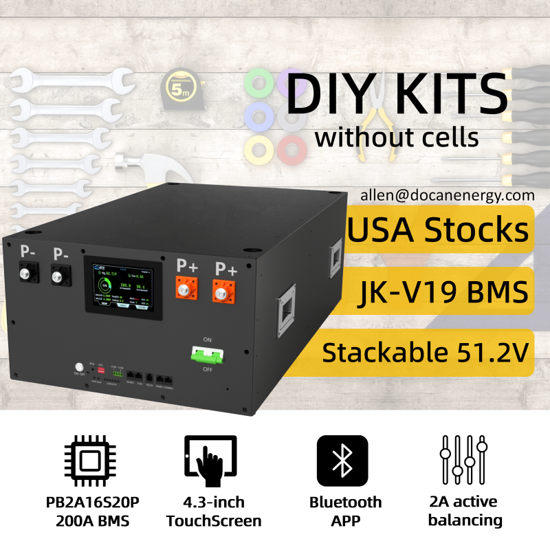 USA stocks Newest stackable 48V DIY 280 304 314 kits with 200A JK BMS M8 terminals DC breaker