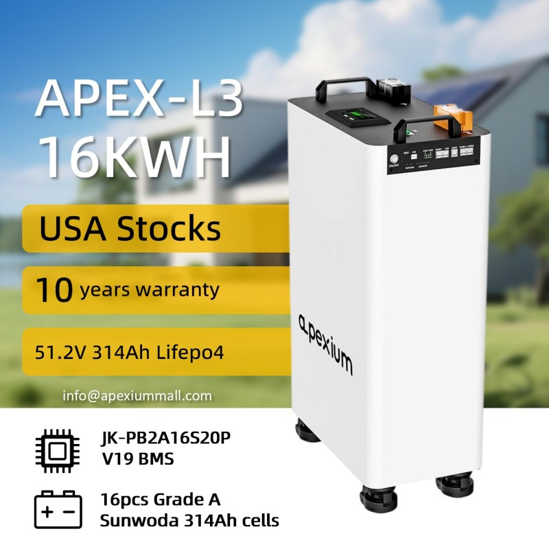 USA stocks Apexium L3 51.2V 280Ah 14.3KWh moveable Battery pack with JK PB2A16S20P V19 BMS USA stocks Apexium L3 51.2V 280Ah 14.3KWh moveable Battery pack with JK PB2A16S20P V19 BMS
